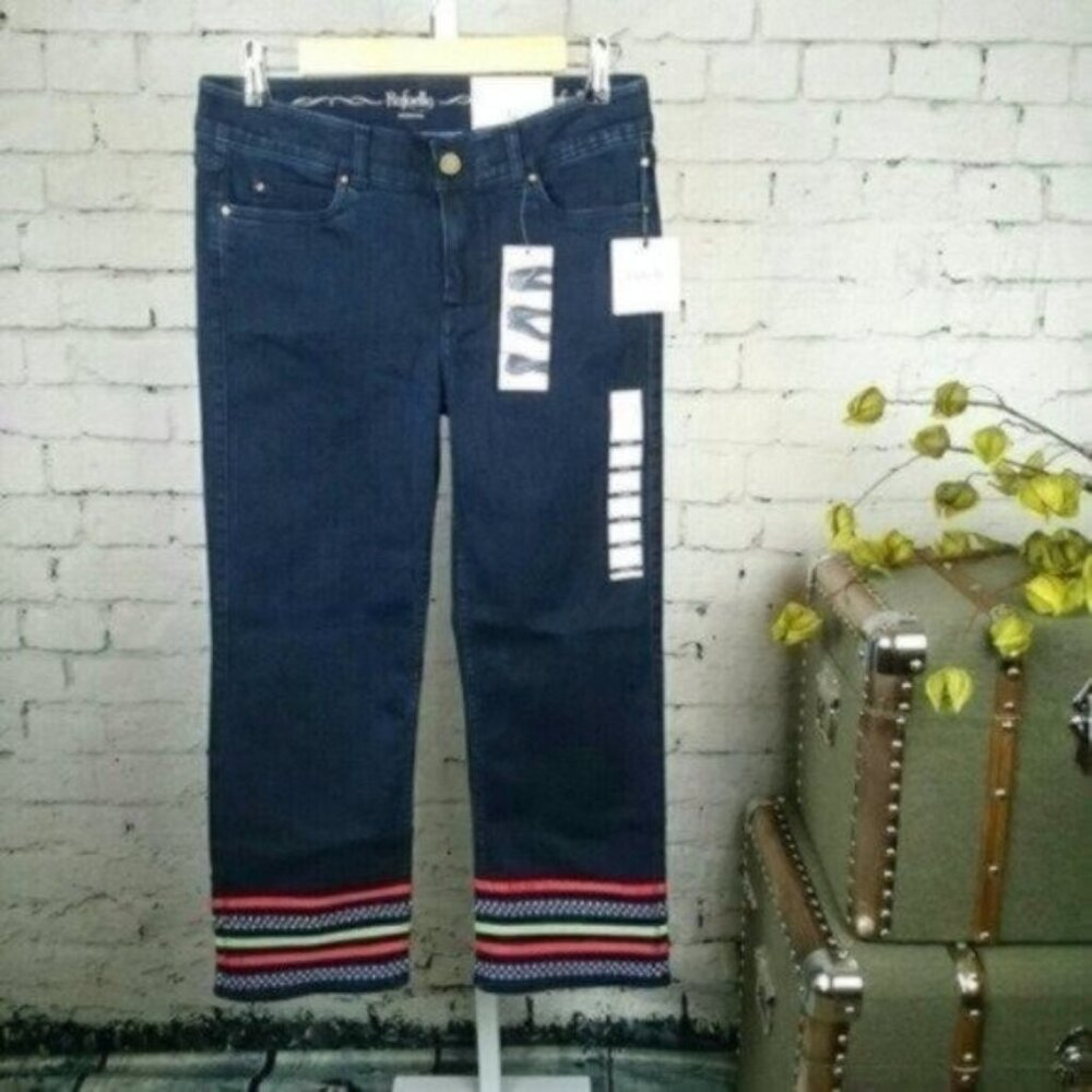 Rafaella Slimming Embellished Cropped Jeans Blue Size 6
